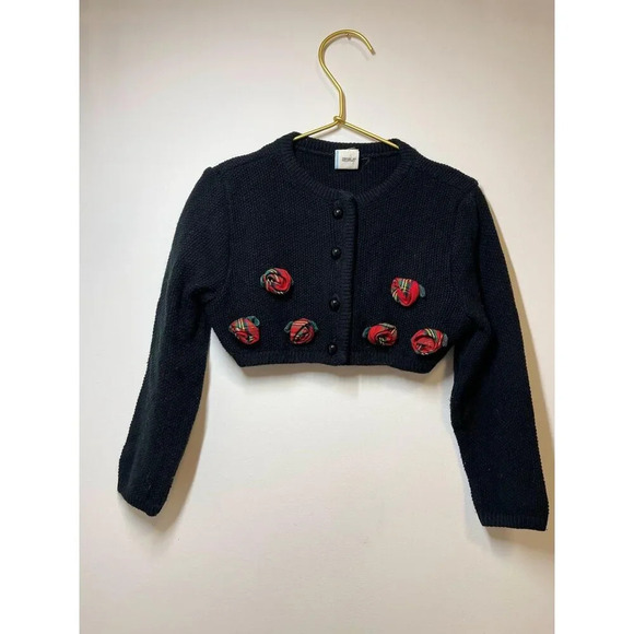 Vintage Girls sweater shrug cardigan rose appliqué size 5 - Picture 1 of 4